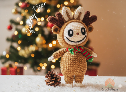 Bunny Deer Christmas Crochet Pattern, Cute Christmas Holiday Crochet