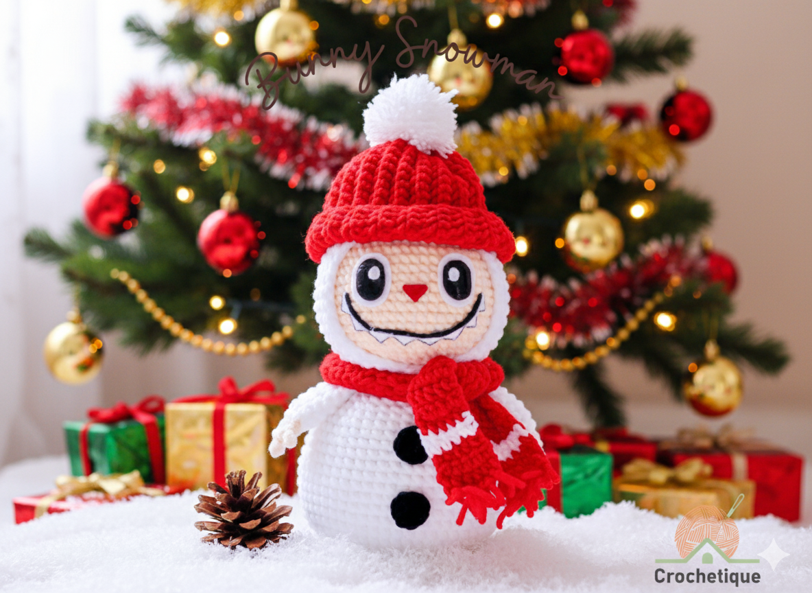 Bunny Snowman Crochet Pattern, Cute Christmas Amigurumi Crochet