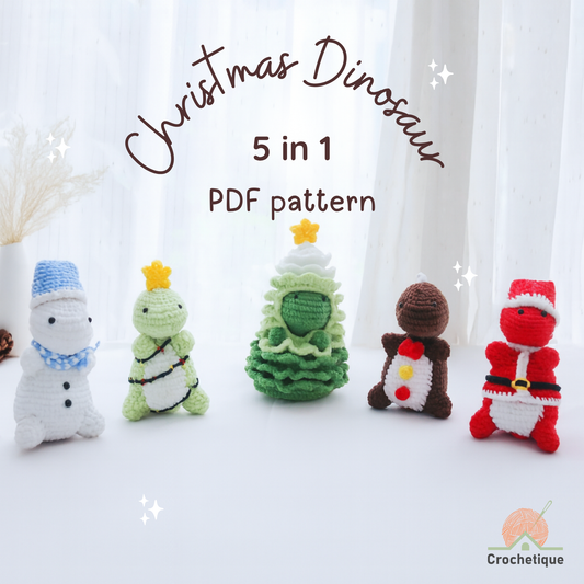 Christmas Baby Dinosaur Crochet Pattern 5 in 1 PDF